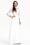 3/4 Sleeves A-Line V-neck Floor Length Chiffon Prom Dress With High Slit