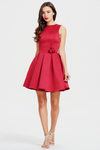 A-line Burgundy Scoop Neck Mini/Short Satin Homecoming Dress With Rose