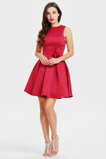 A-line Burgundy Scoop Neck Mini/Short Satin Homecoming Dress With Rose
