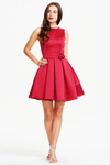 A-line Burgundy Scoop Neck Mini/Short Satin Homecoming Dress With Rose