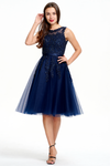 A-Line Scoop Neck Knee Length Tulle Prom Dress With Beading Flowers