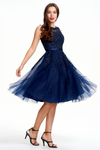 A-Line Scoop Neck Knee Length Tulle Prom Dress With Beading Flowers