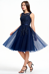 A-Line Scoop Neck Knee Length Tulle Prom Dress With Beading Flowers