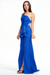 Trumpet/Mermaid One Shoulder Sweep Court Satin Evening Dress With High Slit