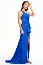 Trumpet/Mermaid One Shoulder Sweep Court Satin Evening Dress With High Slit