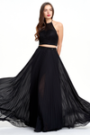 Two Pieces A-line Halter Pleated Backless Chiffon Prom Dress With Beading