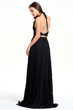 Two Pieces A-line Halter Pleated Backless Chiffon Prom Dress With Beading