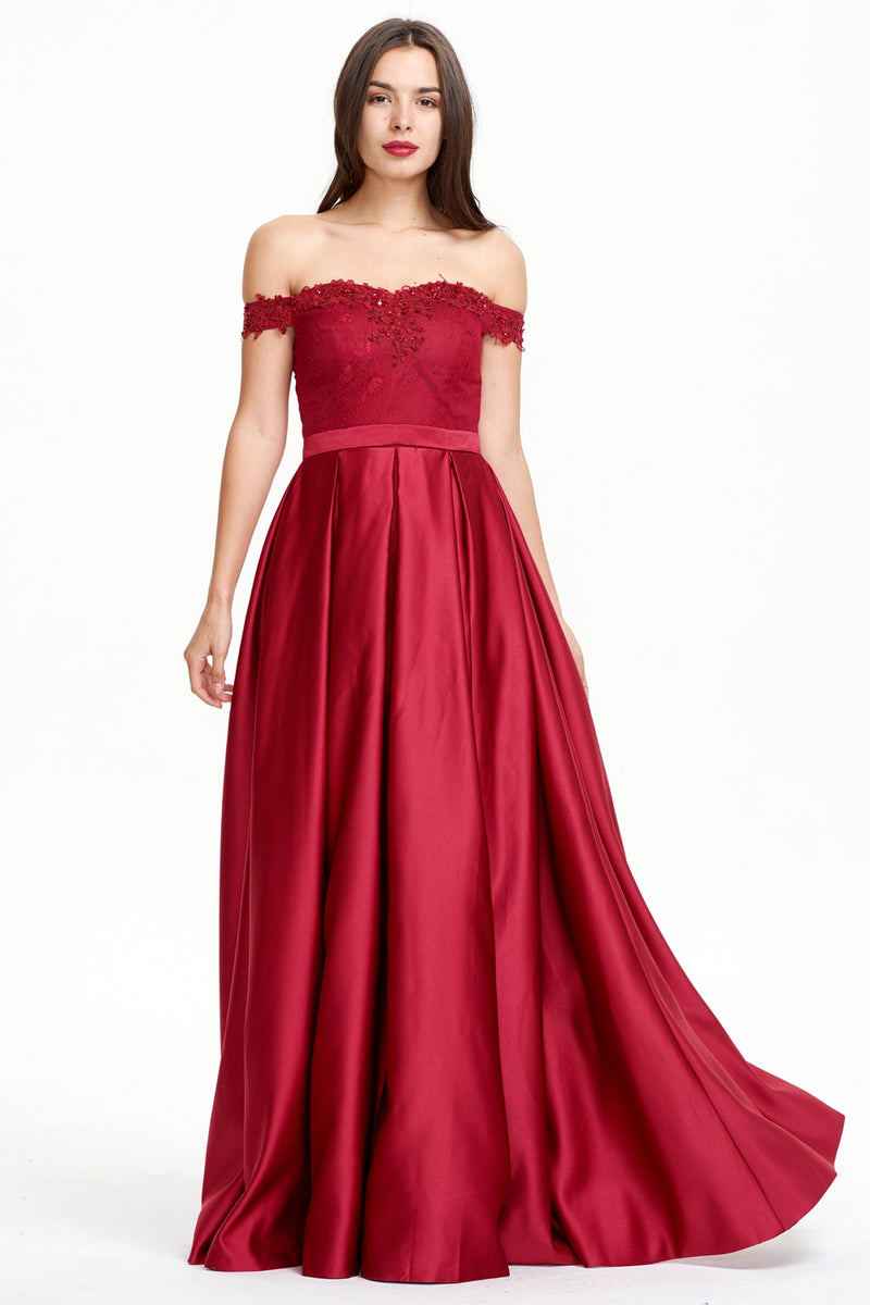 A-line Off Shoulder A-line Sweetheart Prom Dress With Beading