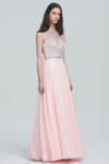 A-Line Halter Neck Floor-Length Chiffon Sweetheart Sheer Bridesmaid Dress With Beading