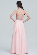 A-Line Halter Neck Floor-Length Chiffon Sweetheart Sheer Bridesmaid Dress With Beading