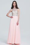 A-Line Halter Neck Floor-Length Chiffon Sweetheart Sheer Bridesmaid Dress With Beading