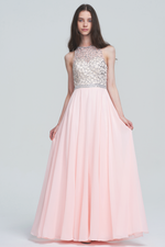 A-Line Halter Neck Floor-Length Chiffon Sweetheart Sheer Bridesmaid Dress With Beading